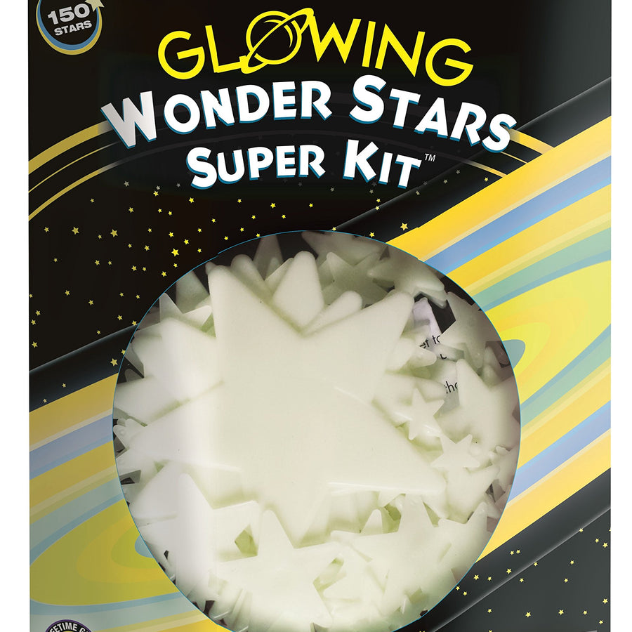 Great Explorations Wonder Stars Super Kit Glow In The Dark Ceiling Stars 150Piece In 4 Sizes Reusable Adhesive Putty & Constellation Star Map Lifetime Glow Guarantee