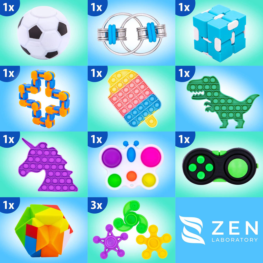 (50 Pcs) Fidget Poppers Popit Toy Pack Push Pop Bubble Popping Set It Mini Poppet Figit Package Figetget Spinners, Infinity Rubiks Cube Stress Relief Balls w Sensory Toys for Autistic ADHD Kids Girls