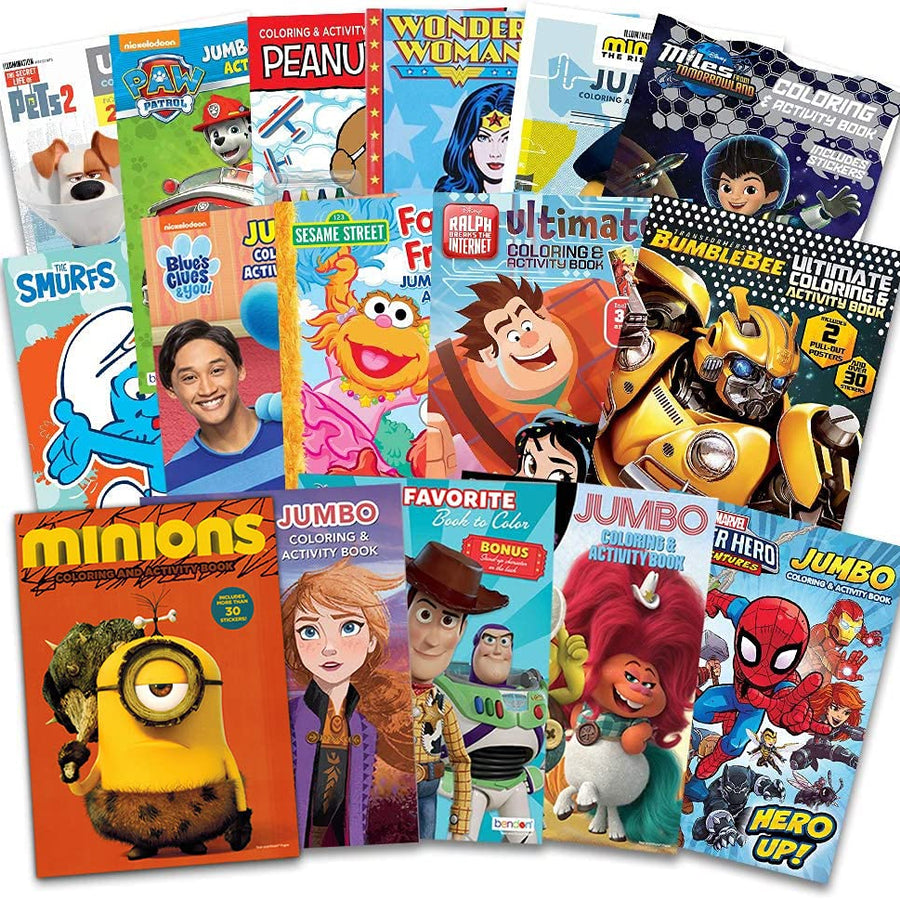 16 Bulk Coloring Books for Kids Ages 4-8 - Assortment Bundle Includes 16 Kids Coloring and Activity Books Bundle with Games, Puzzles, Mazes, and Stickers (No Duplicates)
