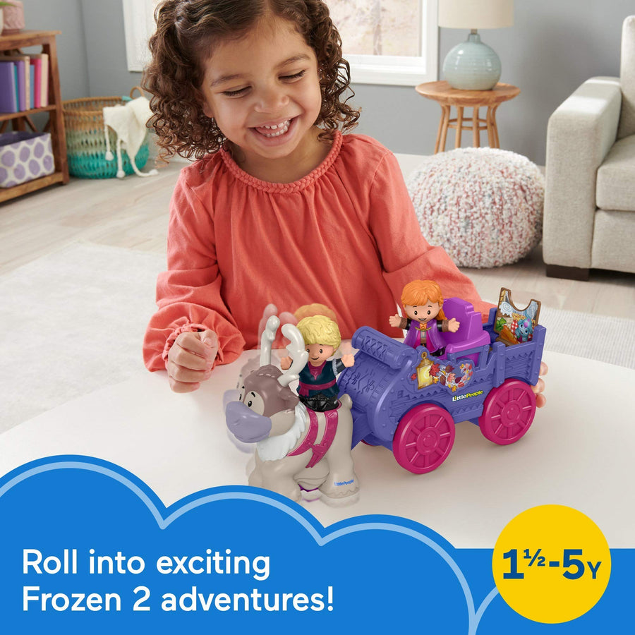 Fisher-Price Little People – Disney Frozen 2 Anna & Kristoff’s Wagon, push-along vehicle with character figures for toddlers and preschool kids