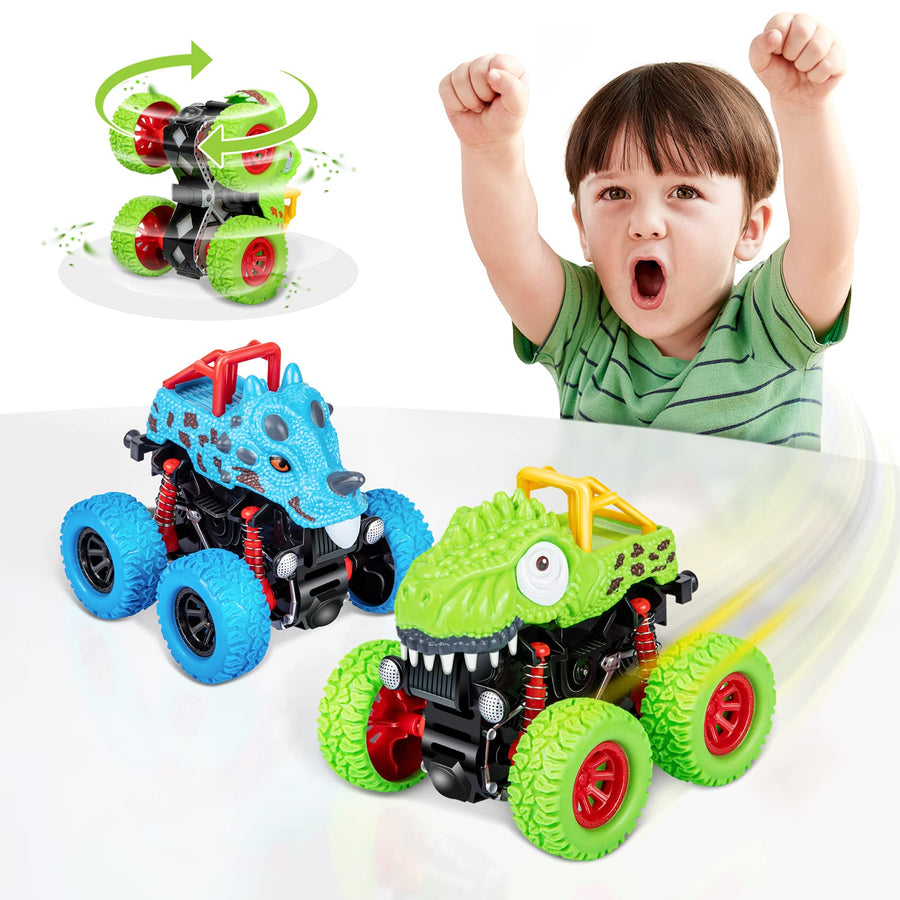 LODBY 2-Pack Double-Directions Push and Go Dinosaur Vehicles Toys Sets for Kids