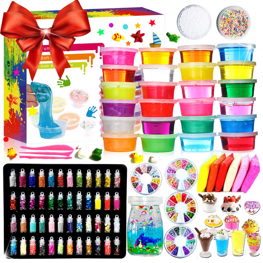 Slime Kit,Slime 24 and Clay 6 DIY Slime Kit for Girls Boys Kids,108Pcs Big Slime Making Kit Clear Slime,48 Glitters,Slime Supplies for Party Favors,Kids Gift Ages 3+