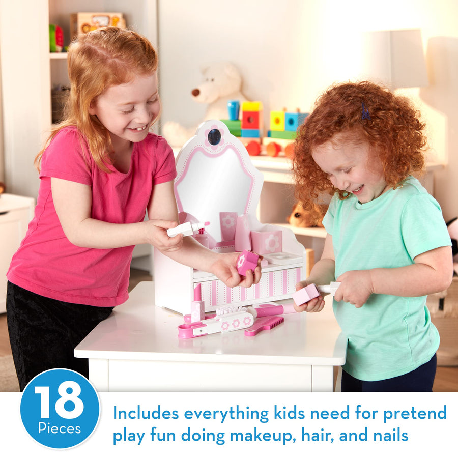 Melissa & Doug Wooden Beauty Salon Play Set With Vanity and Accessories (18 pcs)