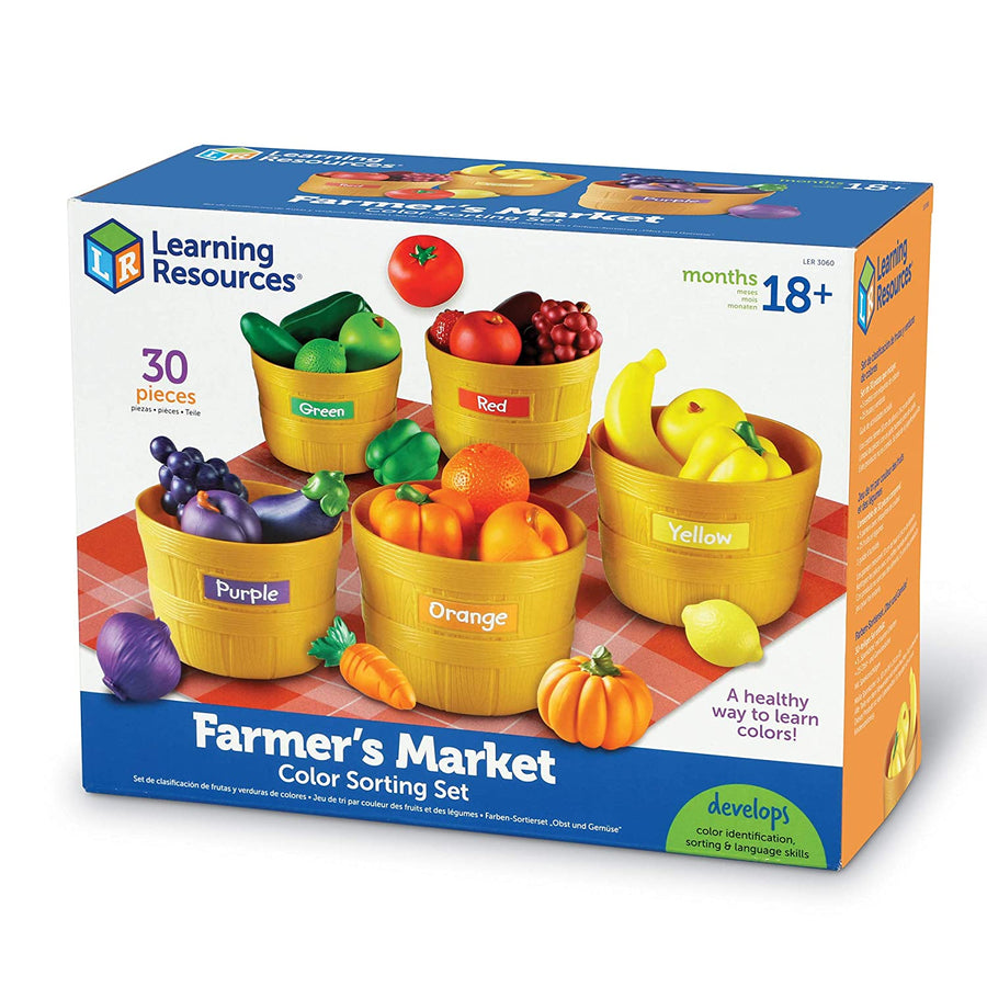 Learning Resources Farmer's Market Color Sorting Set, Homeschool, Play Food, Fruits and Vegetables Toy, 30 Piece Set, Ages 18+ months