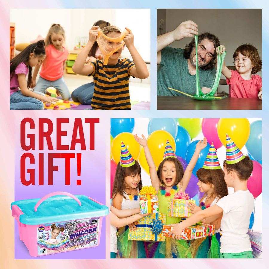 Unicorn Slime Kit for Girls, FunKidz Slime Making Kit Squish Stress Relief Toy Fluffy Cloud Foam Butter Glitter Slime with Unicorn Charms Accessories Supplies for Kids