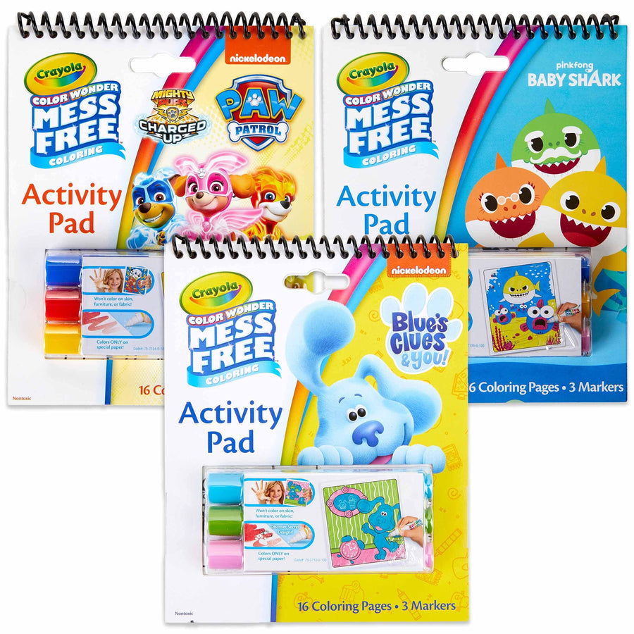 Crayola Baby Shark, Paw Patrol & Blues Clues, 3 Color Wonder Mess Free Coloring Pads & Markers, Stocking Stuffers, Kids Gifts