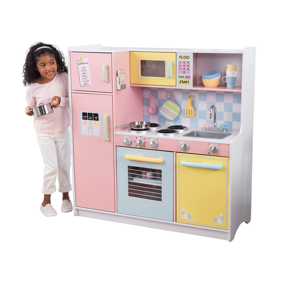 KidKraft KidKraft Wooden Large Pastel Play Kitchen with Turning Knobs, See-Through Doors and Play Phone, Gift for Ages 3+ 42.30 x 17.60 x 43.00 Inches