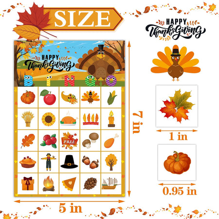 MISS FANTASY Thanksgiving Bingo Game for Kids Turkey Bingo Fall Bingo Game Cards for 24 Players Thanksgiving Party School Classroom Family Activities Thanksgivings Party Favors