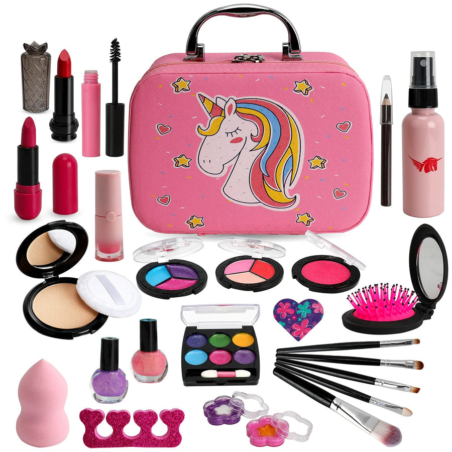 Flybay Kids Makeup Kit for Girls, Real Makeup Set, Washable Makeup Kit Toys for Little Girls Child Pretend Play Makeup for 4 5 6 7 Years Old Birthday Gifts Toys.
