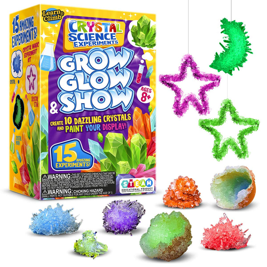 Crystal Growing kit for Kids. Science Experiment Kit - 10 Crystals! Great Crafts Gift for Girls and Boys Ages 6,7,8,9,10