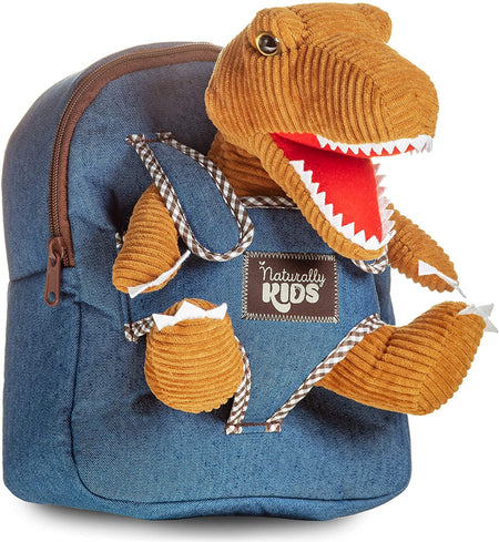 Naturally KIDS Small Dinosaur Backpack Dinosaur Toys for Kids 3-5 - Dinosaur Toys for 3 4 5 6 Year Old Boys Gift - Toddler Backpack for Boys Dinosaurs for Boys Dino Toy - Dinosaur Plush Stuffed Animal