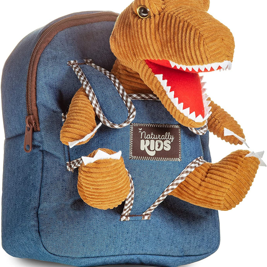 Naturally KIDS Small Dinosaur Backpack Dinosaur Toys for Kids 3-5 - Dinosaur Toys for 3 4 5 6 Year Old Boys Gift - Toddler Backpack for Boys Dinosaurs for Boys Dino Toy - Dinosaur Plush Stuffed Animal