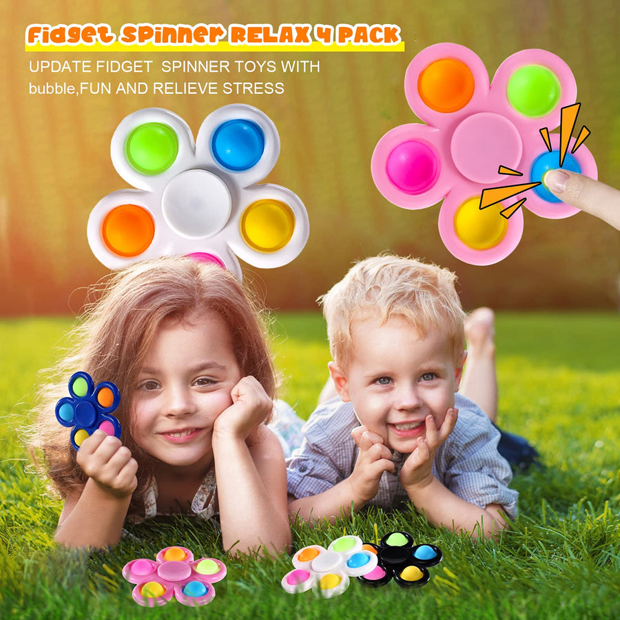 SCIONE 10 Pack Pop Fidget Spinners Push Bubble Pop Simple Fidget Toy for Kids Adults, Christmas Pop Party Favors Goodie Bag Stuffers Sensory Fidget Packs ADHD Anxiety Stress Relief Reducer