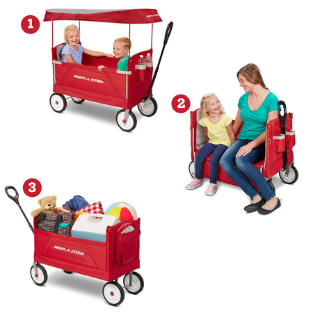 Radio Flyer 3-In-1 EZ Folding, Outdoor Collapsible Wagon for Kids & Cargo, Red