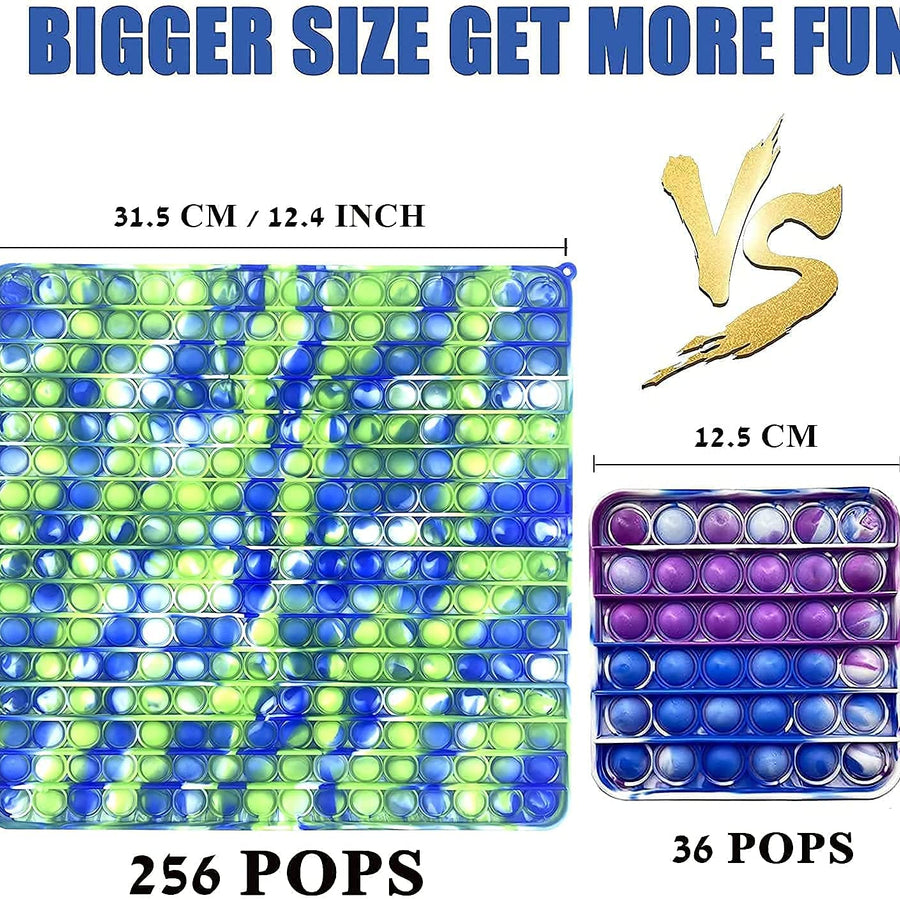 Wuximde Big Size Push Pop Bubble Sensory Fidget Toys,256 Bubbles Stress Reliever Silicone Pressure Relieving Toy,for Autistic Kids Special Needs Children Anxiety Adults (Tie dye Green)