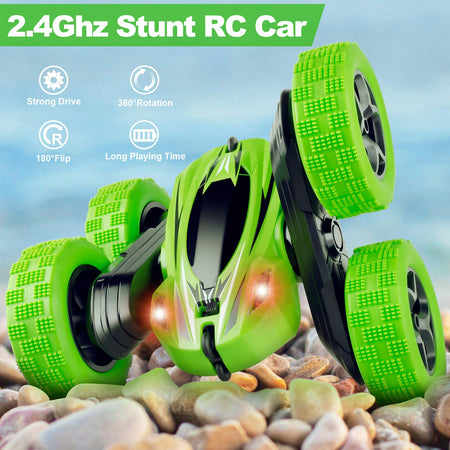 Remote Control Car, ORRENTE RC Cars Stunt Car Toy, 4WD 2.4Ghz Double Sided 360° Rotating RC Car with Headlights, Kids Xmas Toy Cars for Boys/Girls (Green)