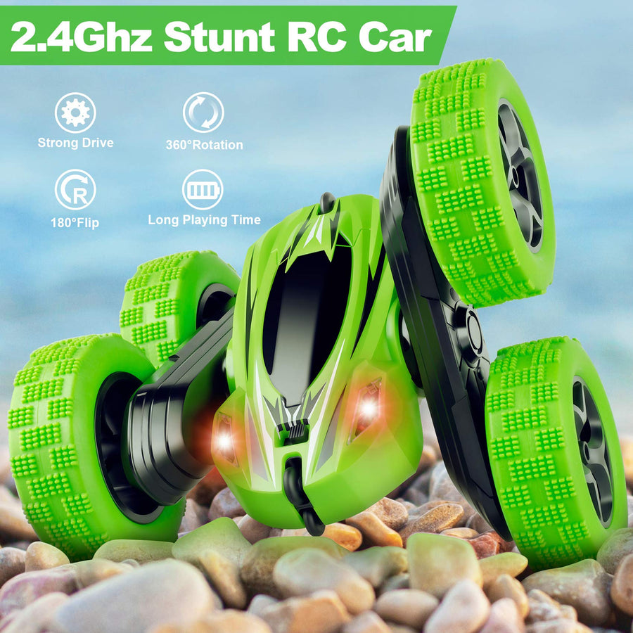 Remote Control Car, ORRENTE RC Cars Stunt Car Toy, 4WD 2.4Ghz Double Sided 360° Rotating RC Car with Headlights, Kids Xmas Toy Cars for Boys/Girls (Green)