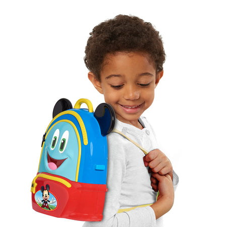 Disney Junior Mickey Mouse Funhouse Adventures Backpack, 5 Piece Pretend Play Set with Lights and Sounds Accessories, by Just Play