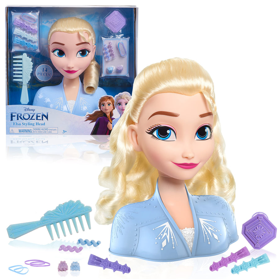 Disney Frozen 2 Elsa Styling Head, 14-Pieces Include Wear and Share Accessories, Blonde, Hair Styling for Kids, by Just Play