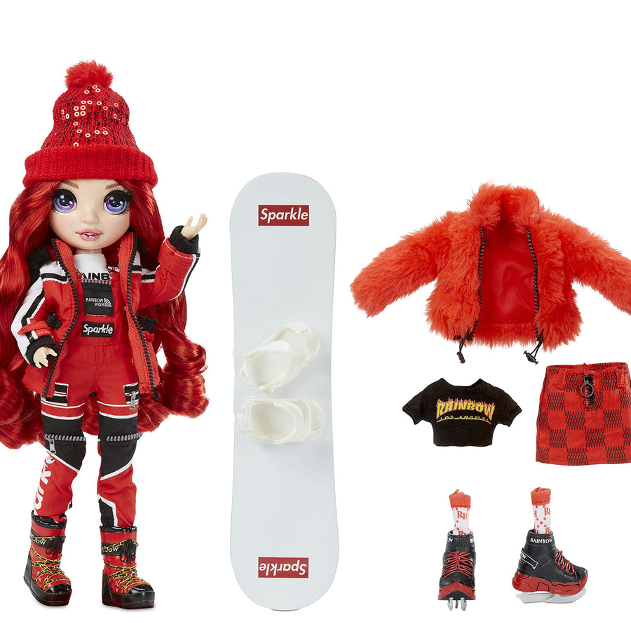 Rainbow High Winter Break Ruby Anderson – Red Fashion Doll and Playset with 2 Designer Outfits, Snowboard and Accessories, Gift for Kids and Collectors, Toys for Girls Ages 6 7 8+ to 12 Years Old