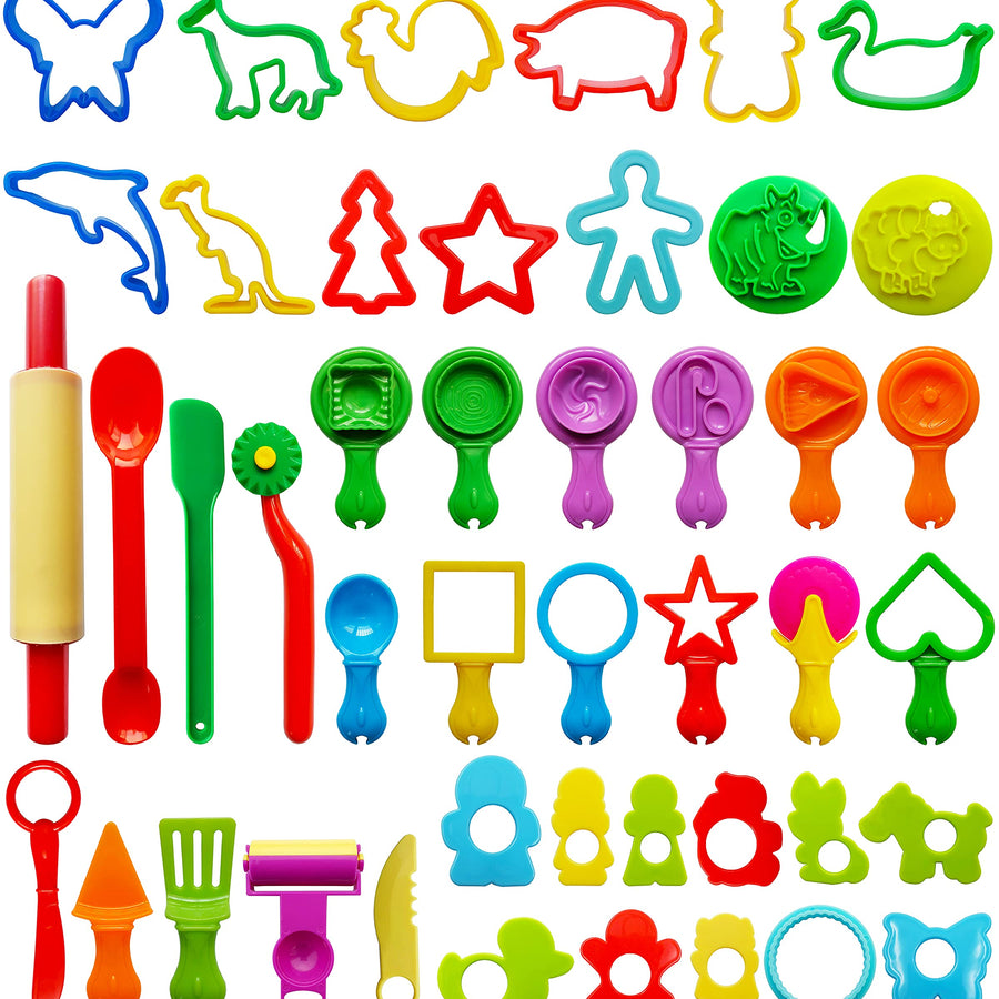 Play Dough Tools for Kids, Various Plastic Moulds, Assorted Colors, 45 Pieces
