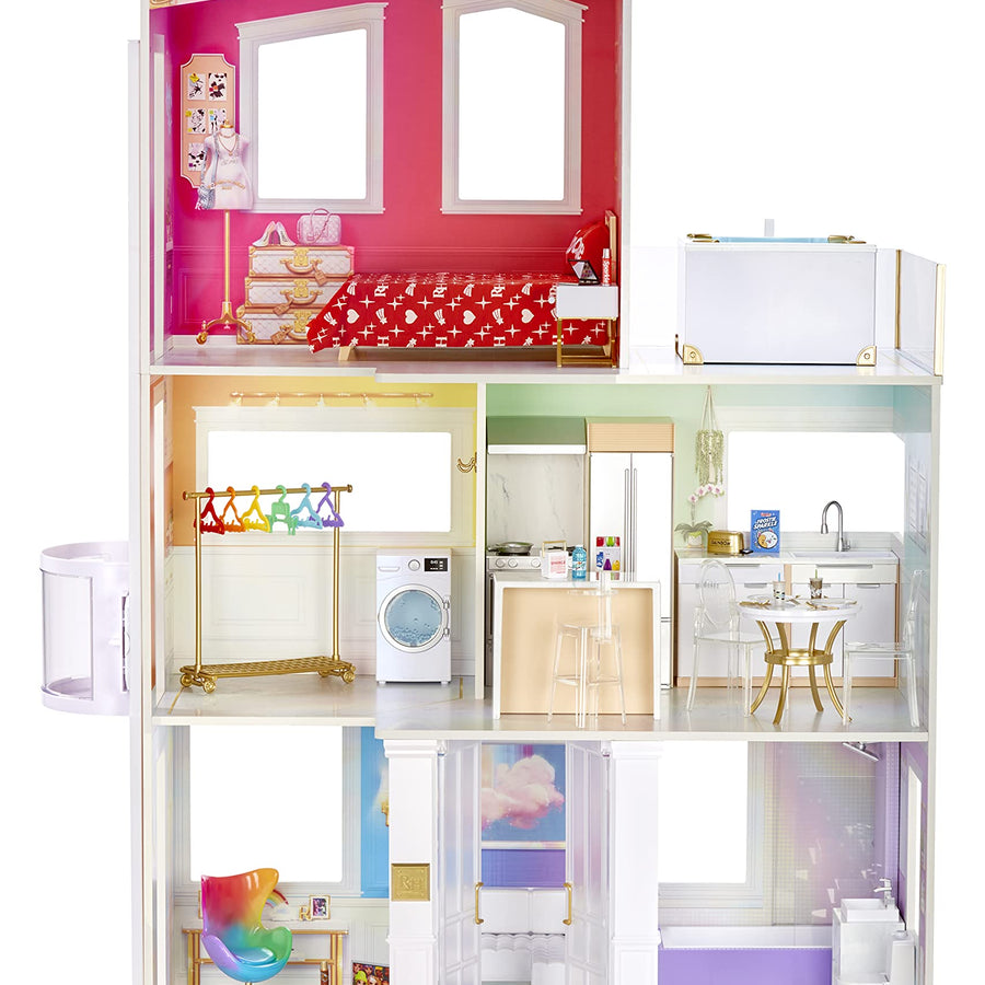 Rainbow High House – 3-Story Wood Doll House (4-Ft Tall & 3-Ft Wide), Fully Furnished Fashion Dollhouse, Working Hot Tub, Shower, Elevator, 50+ Accessories, Gift Toy for Kids Ages 6 7 8+ to 12 Years