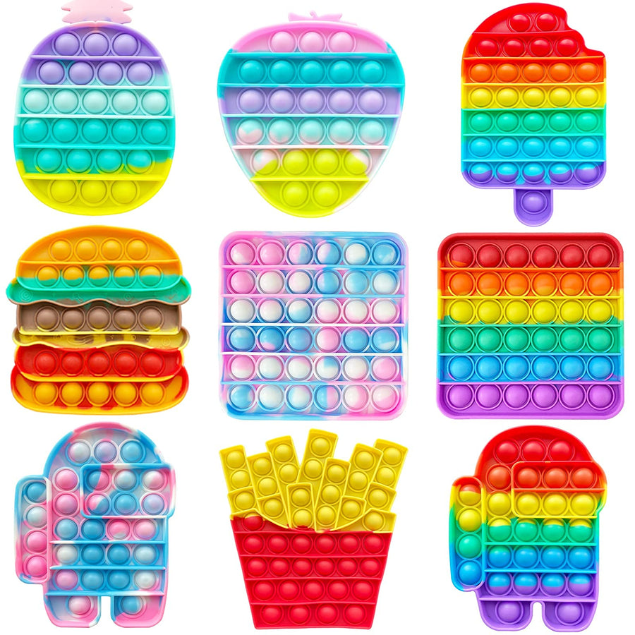 9 Pack Colorful Pop Fidget Toy, Push Bubble Popper Sensory Toy, Autism Special Needs Stress Reliever Silicone Stress Reliever Toy ,Help Restore Emotions Gift for Adult Kids (Rainbow&Pink)