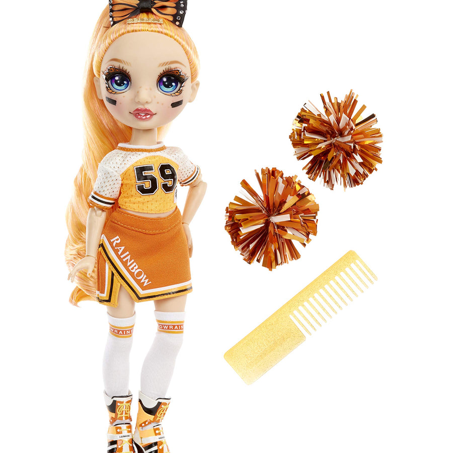 Rainbow High Cheer Poppy Rowan – Orange Cheerleader Fashion Doll with 2 Pom Poms and Doll Accessories, Great Gift for Kids 6-12 Years Old