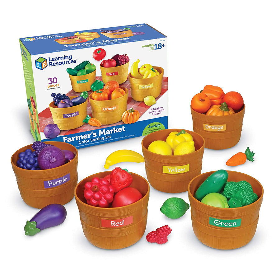 Learning Resources Farmer's Market Color Sorting Set, Homeschool, Play Food, Fruits and Vegetables Toy, 30 Piece Set, Ages 18+ months