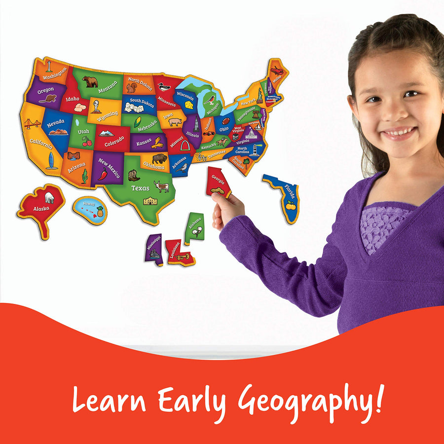 Learning Resources Magnetic U.S. Map Puzzle, Fun Geography for Kids, US Map, Develops Fine Motor Skills, 44 Pieces, Ages 4+