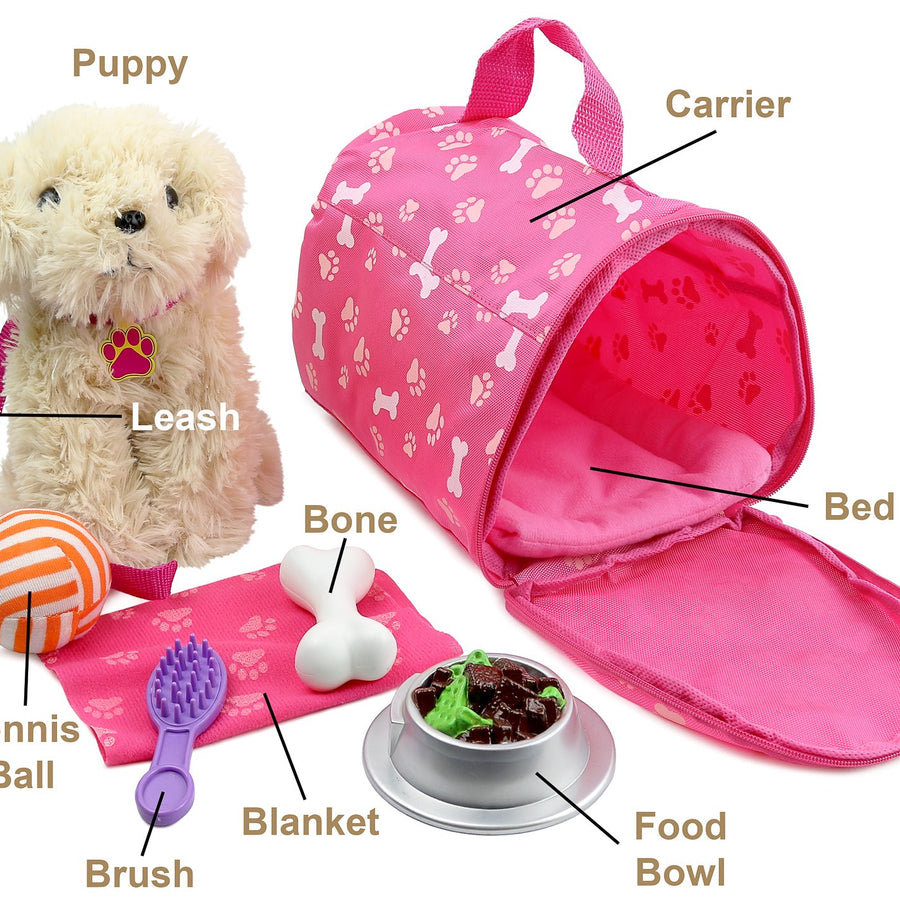 Click N' PLAY 9 piece Doll Puppy Set and Accessories. Perfect For 18 inch American Girl Dolls