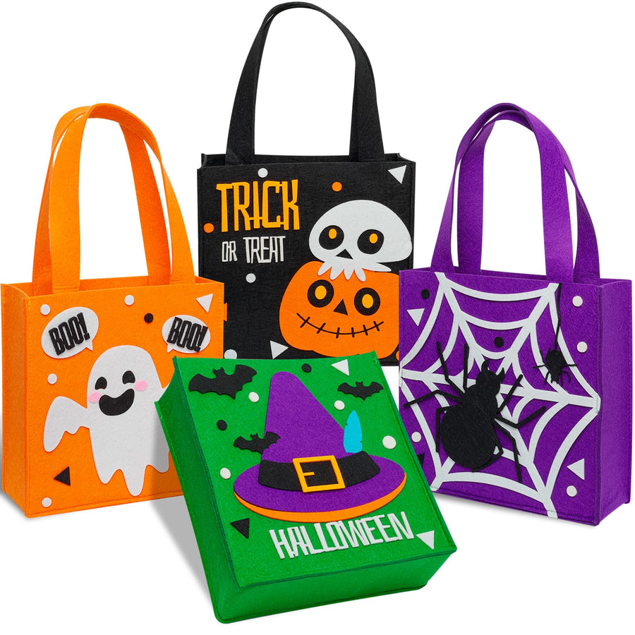 4 Pack Candy Felt Holder Halloween Bags Trick or Treat Gift Bags for Kids, Halloween Boo Spooky Baskets, Trick or Treating Bags, Halloween Candy Bags, Halloween Snacks Bucket, Halloween Goodie Bags