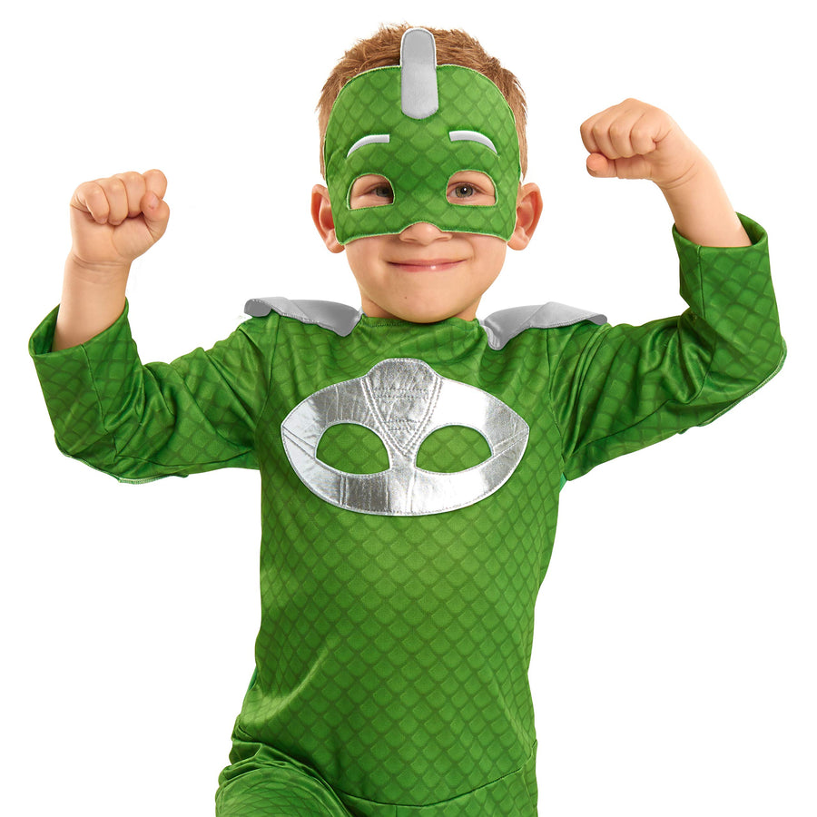 PJ Masks Turbo Blast Gekko Dress Up Set with Soft Mask, Size 4-6X, Kids Pretend Play Costumes, Green, by Just Play