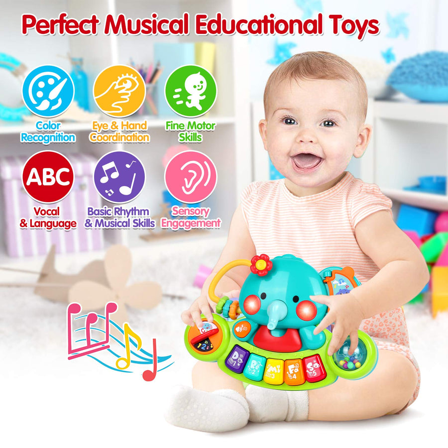 Baby Piano Toy 6 to 12 Months Elephant Light Up Music Baby Toys for 6 9 12 18 Months Early Learning Educational Piano Keyboard Infant Toys Baby Girl Piano Toy Gift Toy for 1 year old Boys Girls