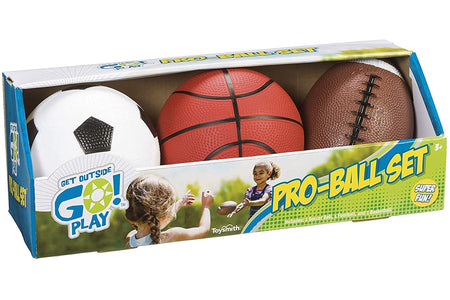 Toysmith Get Outside GO! Pro-Ball Set, Pack of 3 (5-inch soccer ball,6.5-inch football and 5-inch basketball)