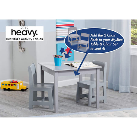 Delta Children MySize Kids Wood Table and Chair Set (2 Chairs Included) - Ideal for Arts & Crafts, Snack Time, Homeschooling, Homework & More, Grey