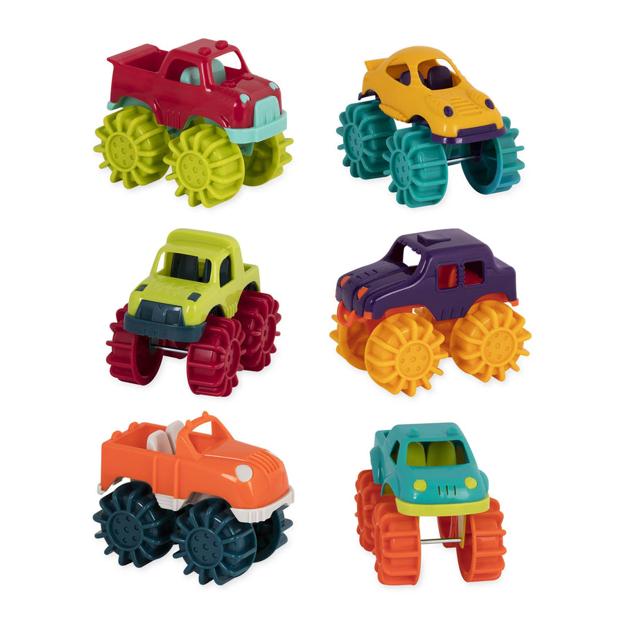 Battat Mini Monster Trucks – Set of 6 Mini Trucks for Toddlers in Storage Bag for 2 years +