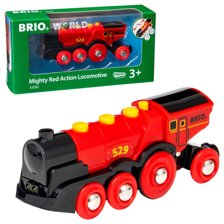 BRIO World 33592 Mighty Red Action Locomotive | Battery Operated Toy Train With Light and Sound Effects for Kids Age 3 and Up
