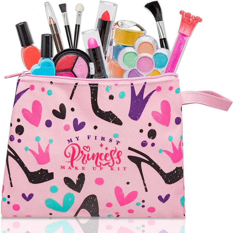 FoxPrint My First Princess Make Up Kit - 12 Pc Kids Makeup Set Washable Makeup For Girls These Makeup Toys for Girls Include All Your Princess Needs To Play Dress Up Comes with Stylish Bag
