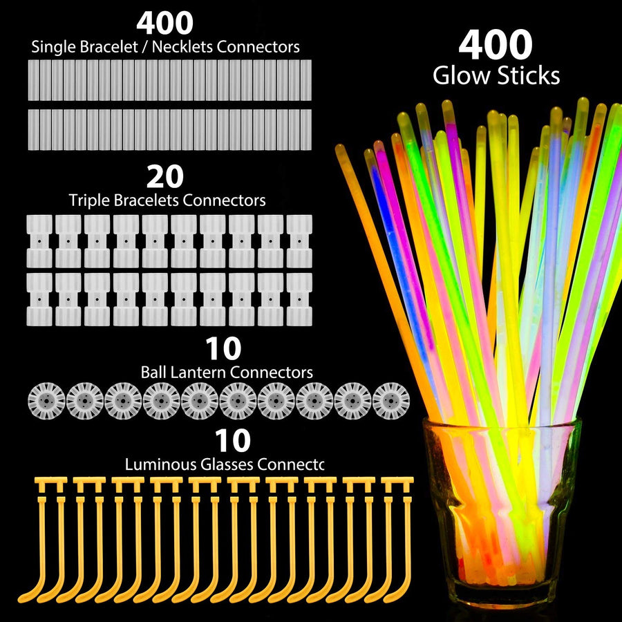 Attikee 840 PCS Glow Sticks Bulk, Glow Party Favors, 8 Inch 7 Colors 400PCS Glow Sticks & 440PCS Connectors for Eyeglasses Balls Flowers Necklaces Bracelets, Glow in Dark Light Sticks for Kids Adults