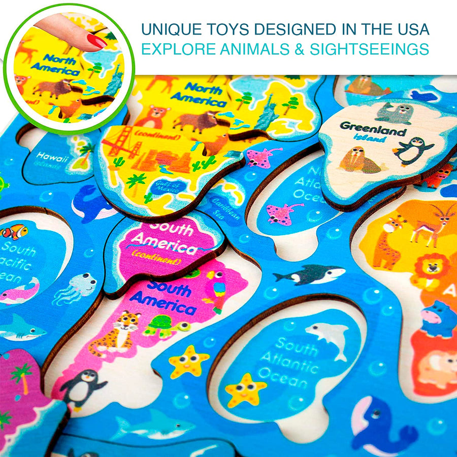 Wooden Puzzles for Kids Ages 4-8 by QUOKKA – 2 Toddler Educational Toys for 3-5-7 for Learning World and USA Map – Gift Toys for 4 5 Year Old Boys and Girls - Preschool Learning Jigsaws Game 6-8-10