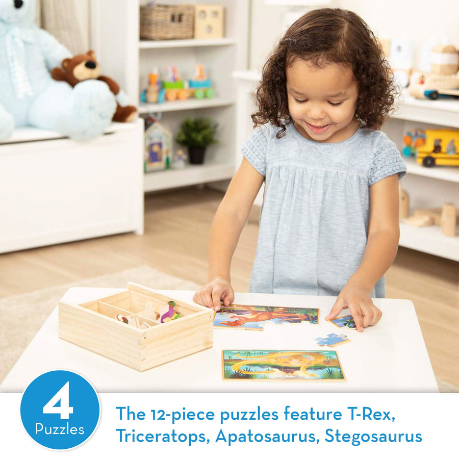 Melissa & Doug Dinosaurs 4-in-1 Wooden Jigsaw Puzzles in a Storage Box (48 pcs)