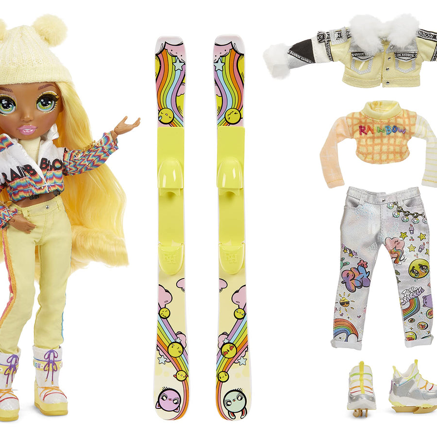 Rainbow High Winter Break Sunny Madison – Yellow Fashion Doll and Playset with 2 Designer Outfits, Pair of Skis & Accessories, Gift for Kids and Collectors, Toys for Kids Ages 6 7 8+ to 12 Years Old