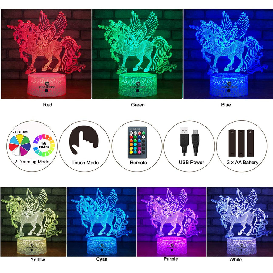 Easuntec Unicorn Gifts Night Lights for Kids with Remote & Smart Touch 7 Colors + 16 Colors Changing Dimmable Unicorn Toys 1 2 3 4 5 6 7 8 Year Old Girl Gifts (Unicorn 16WT)