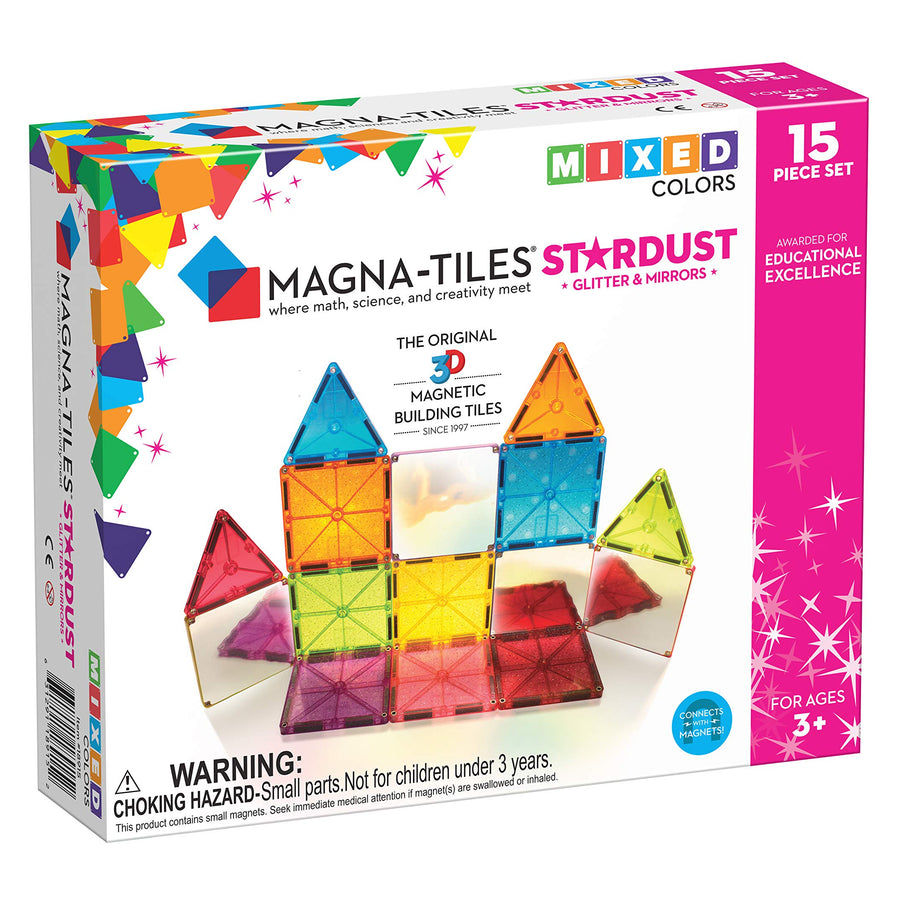 Magna Tiles Stardust Set, The Original Magnetic Building Tiles for Creative Open-Ended Play, Educational Toys for Children Ages 3 Years + (15 Pieces Including Glitter and Mirrors)