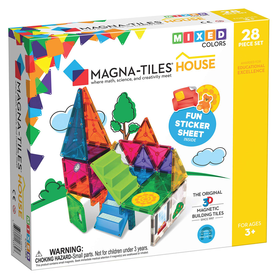 Magna-Tiles House Set, The Original Magnetic Building Tiles For Creative Open-Ended Play, Educational Toys For Children Ages 3 Years + (28 Pieces + Reusable Silicone Stickers)