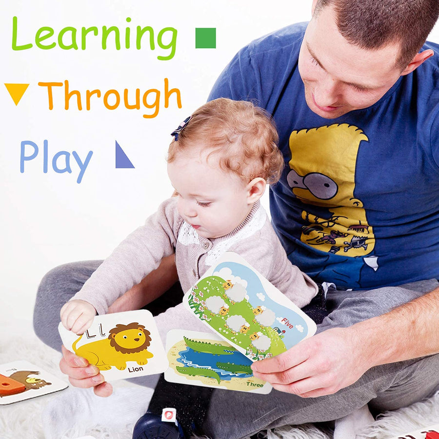 Number and Alphabet Flash Cards for Toddlers 3-5 Years, ABC Montessori Educational Toys Gifts for 3 4 5 year old Preschool Learning Activities Wooden Letters and Numbers Animal Puzzle Flashcards Set