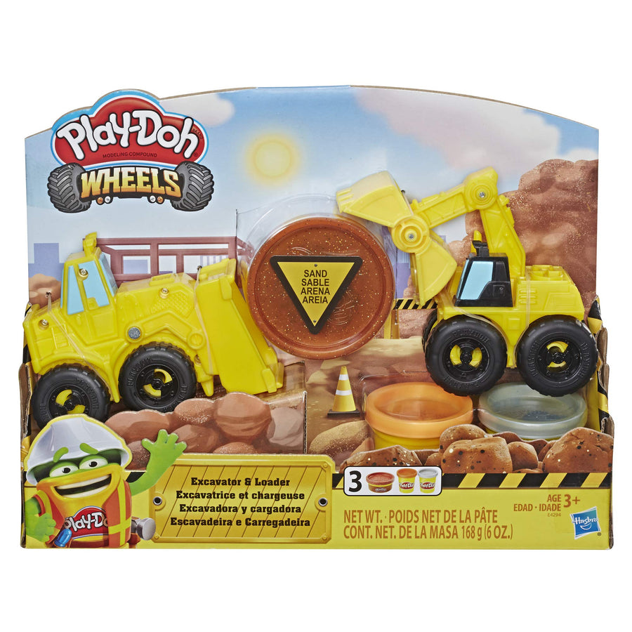 Play-Doh Wheels Excavator and Loader Toy Construction Trucks with Non-Toxic Sand Buildin' Compound Plus 2 Additional Colors (Amazon Exclusive)