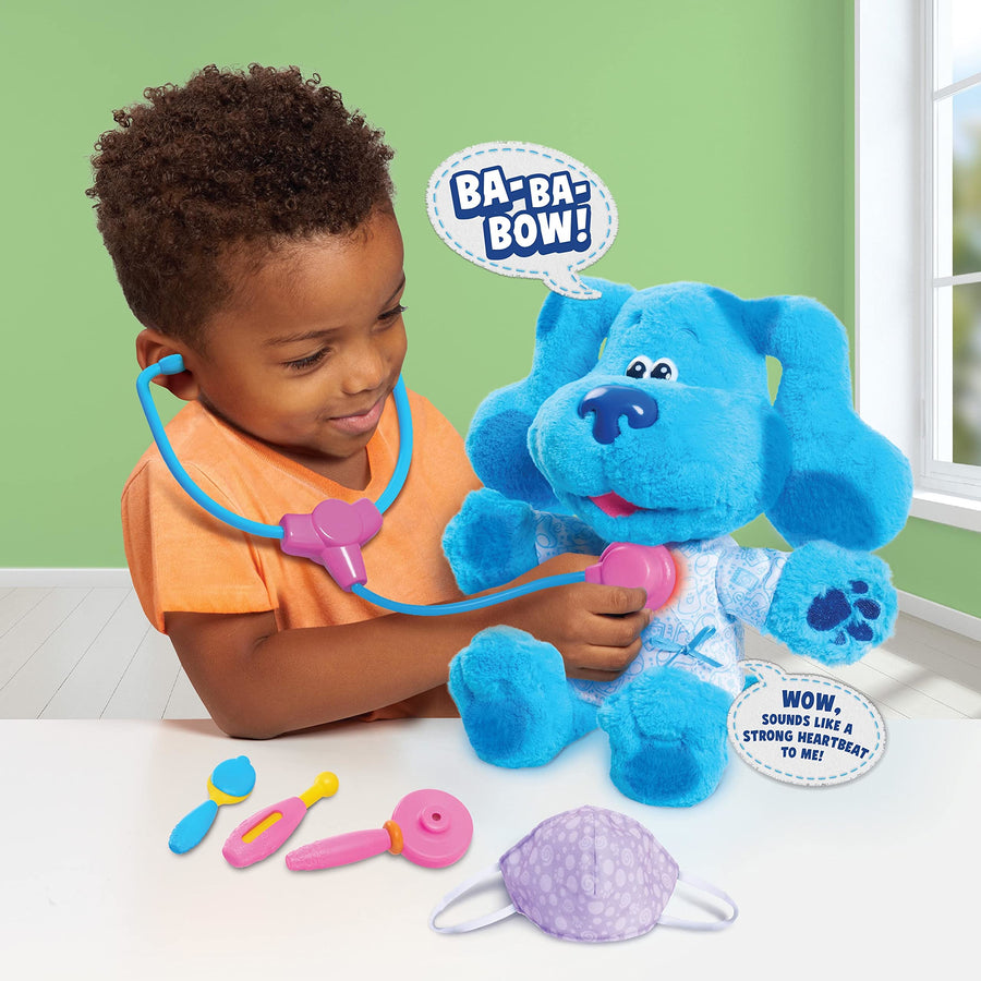 Blue's Clues & You! Check-Up Time Blue Lights and Sounds Interactive 13-Inch Plush, 7-Piece Pretend Play Doctor Set, by Just Play