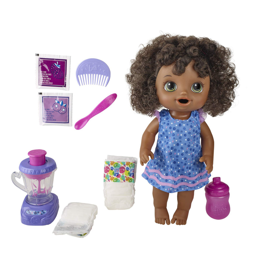 Baby Alive Magical Mixer Baby Doll Berry Shake with Blender Accessories, Drinks, Wets, Eats, Black Hair Toy for Kids Ages 3 and Up